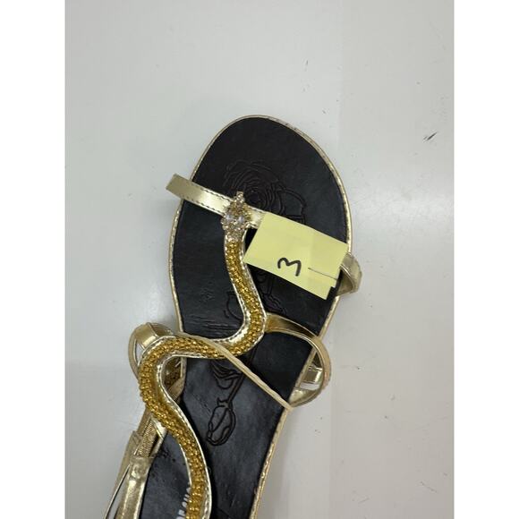 Blue Suede Shoes Womens Sandals Flats Size 6 (37) Gold Snake Wrapped - Picture 7 of 8